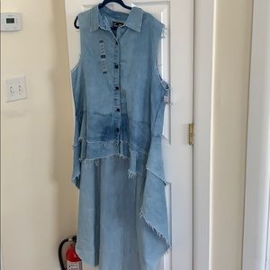 Fashion Forward High Low Denim Shirt with Collar